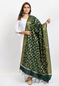 Mominos Fashion Moeza Women's Banarsi Silk Floral Woven Design Bottle Green Dupatta