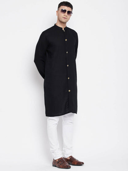 Even Apparels Black Pure Cotton Men's Sherwani Kurta With Open Front