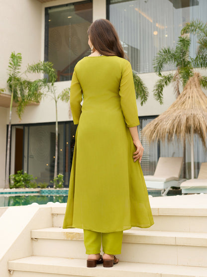 The52 Lemons Women's Gorgeous Chinon Embroidered Flared Kurta with Pant And Dupatta Set