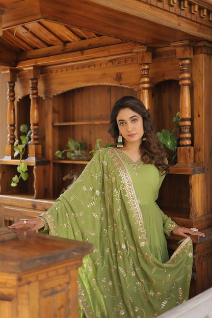 Joban Fashion Green Georgette Sequence Embroidery Work Kurta Set