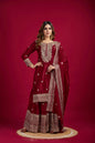 Teeya Creation Maroon Color Chinnon Silk Heavy Embroidery Work Fully Stitched Sharara Suit