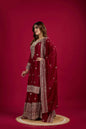 Teeya Creation Maroon Color Chinnon Silk Heavy Embroidery Work Fully Stitched Sharara Suit