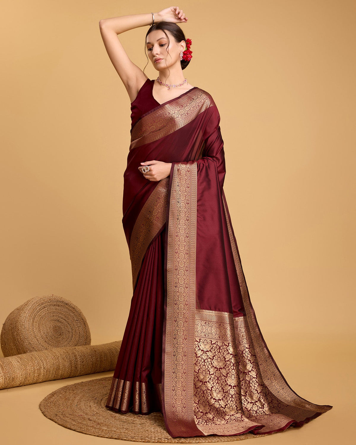 Vedant Vastram Soft Litchi Silk Banarasi Silk Saree - Maroon