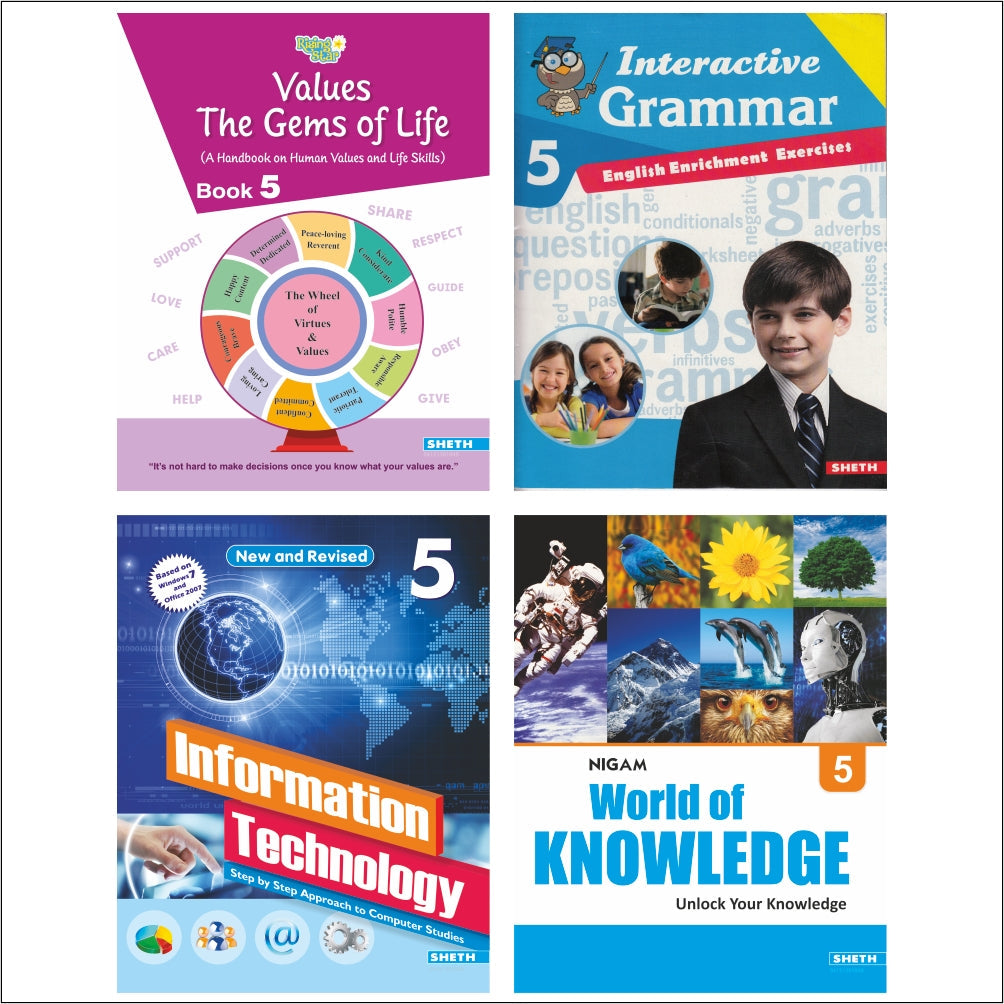Self Enhancement Student Workbooks Grade 5| Set of 4|Computer-Grammar-World of Knowledge-Value Education|Ages 10-11 Year