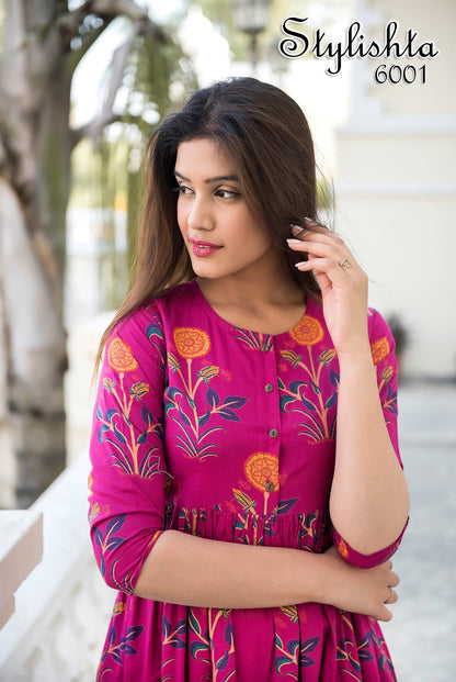 Designer Partywear Printed Pink Pure Maslin Gown - Anbazaar