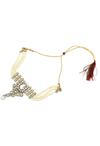 Mominos Fashion Johar Kamal Gold-Polished Brass Finish Kundan/Stone Choker For Women (White)
