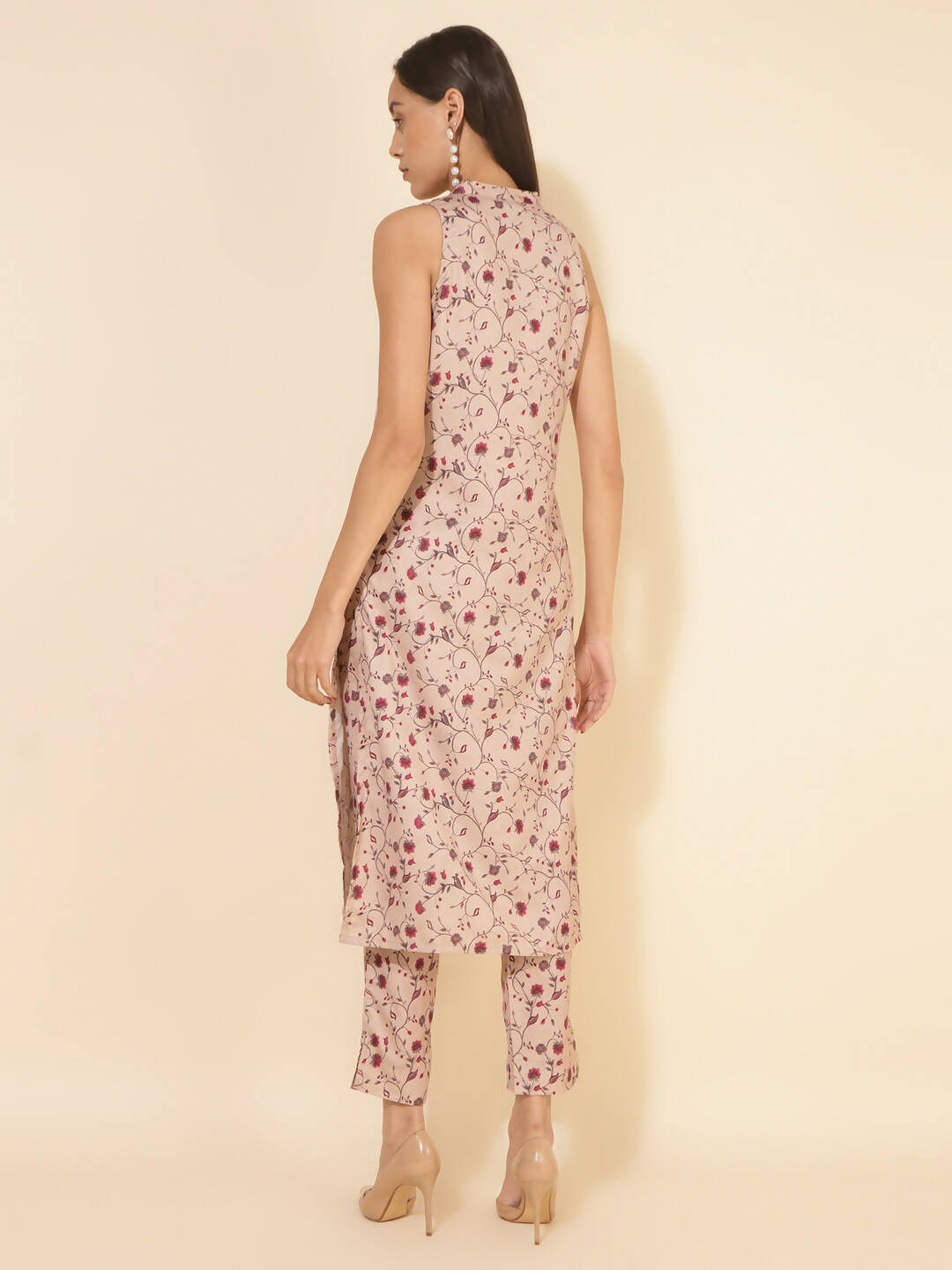 Janasya Women's Beige Moss Digital Floral Printed Casual Straight Co-ords