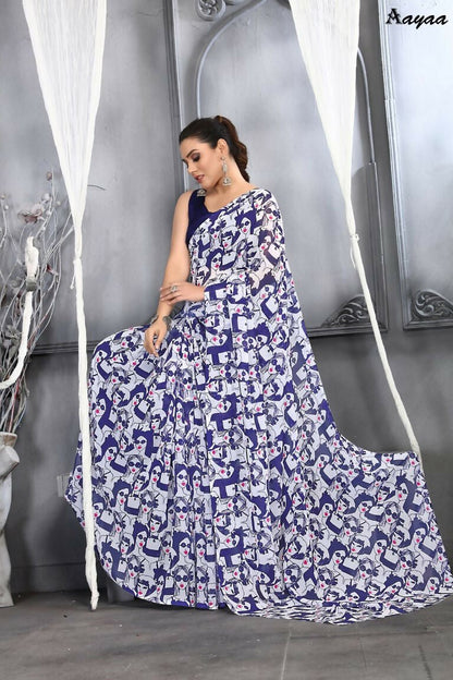 Aayaa Designer Printed Georgette Saree - Multi Color