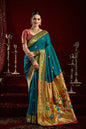 Joban Fashion Teal Paithani Silk Blend Butti Saree