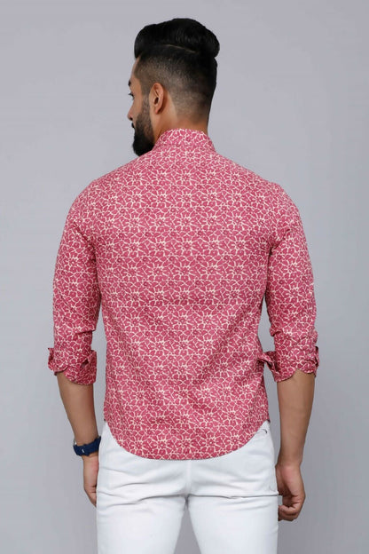 Miravan Men's Cotton Pink Floral Printed Shirt