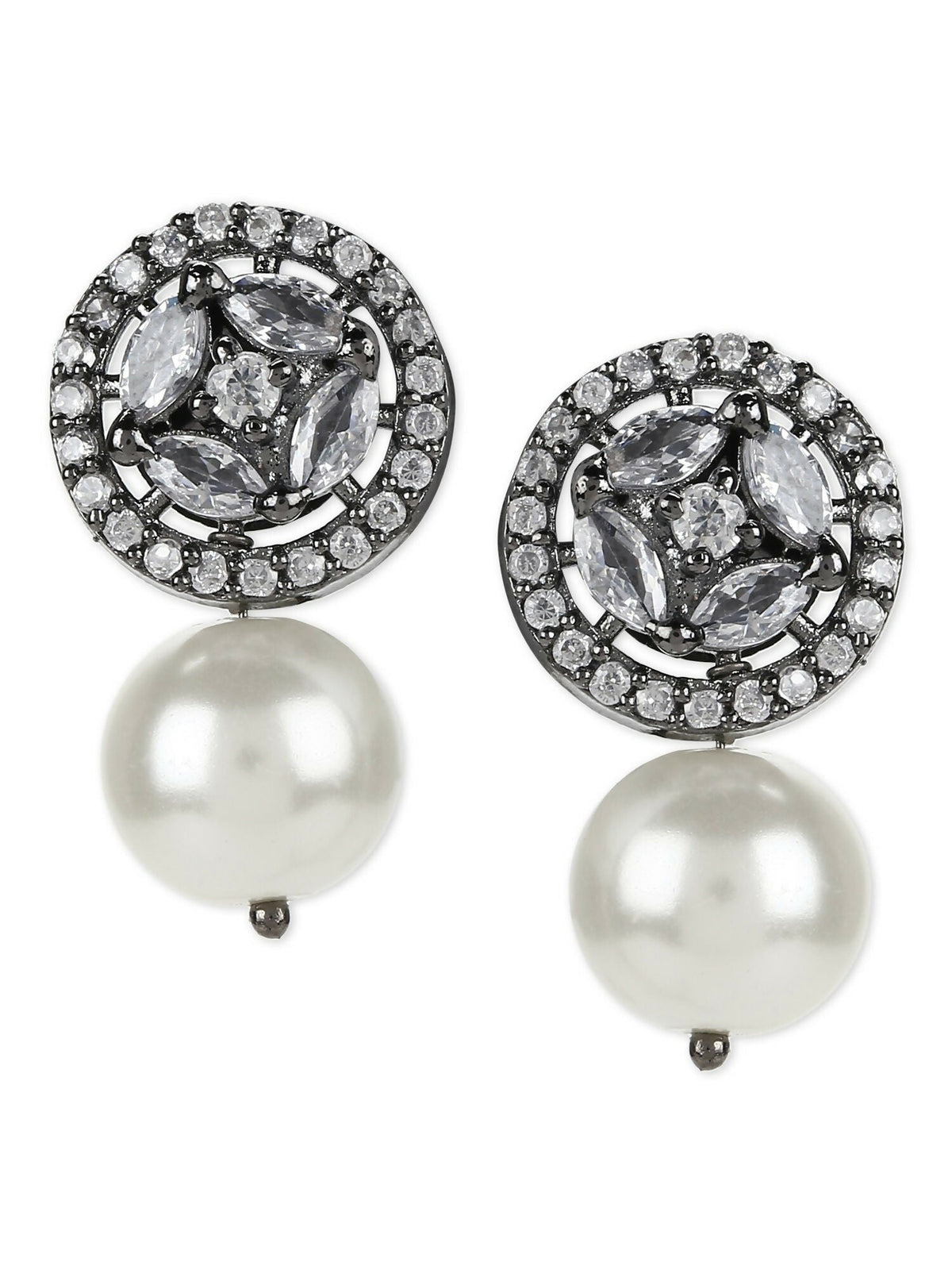 Pearl Stone Earrings in Silver Tone- Ruby Raang