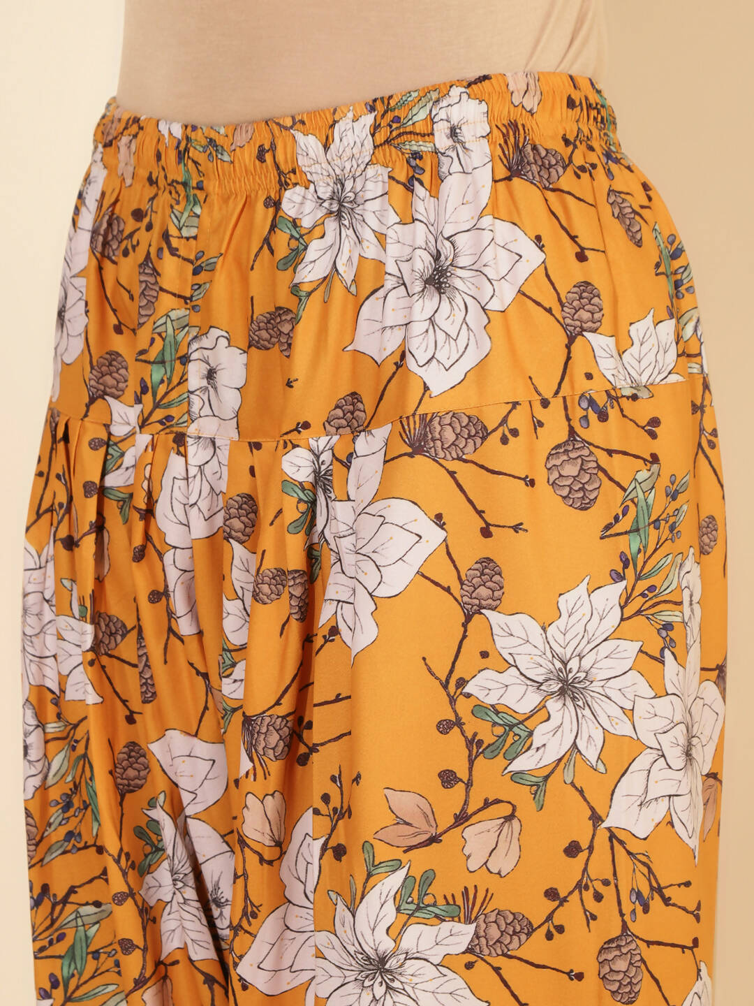 Janasya Women's Mustard Moss Digital Floral Printed Casual A-line Co-ords