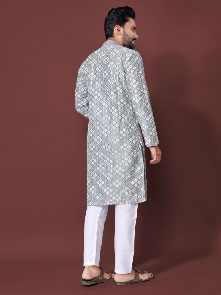 Grey Color Mens Kurta Pyjama Set for Eid by Infinity Export