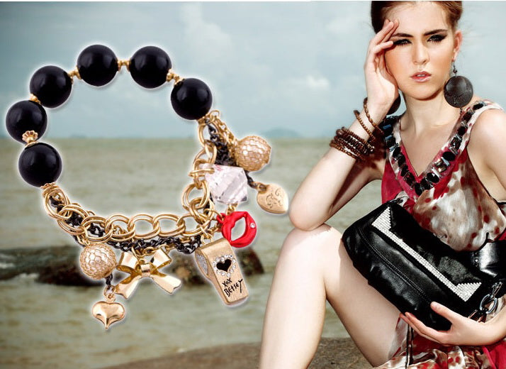 Gold-Polished Alloy Classy Beaded Charm Bracelet - The Pari