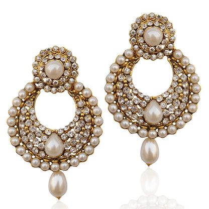 Gold-Polished Alloy Traditional Look Pearl Studded Earrings - The Pari