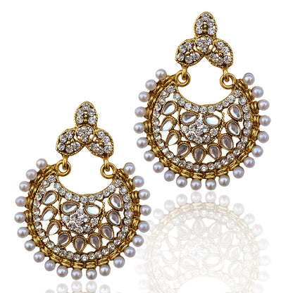 Gold-Polished Alloy Traditional Look Pearl Studded Earrings - The Pari