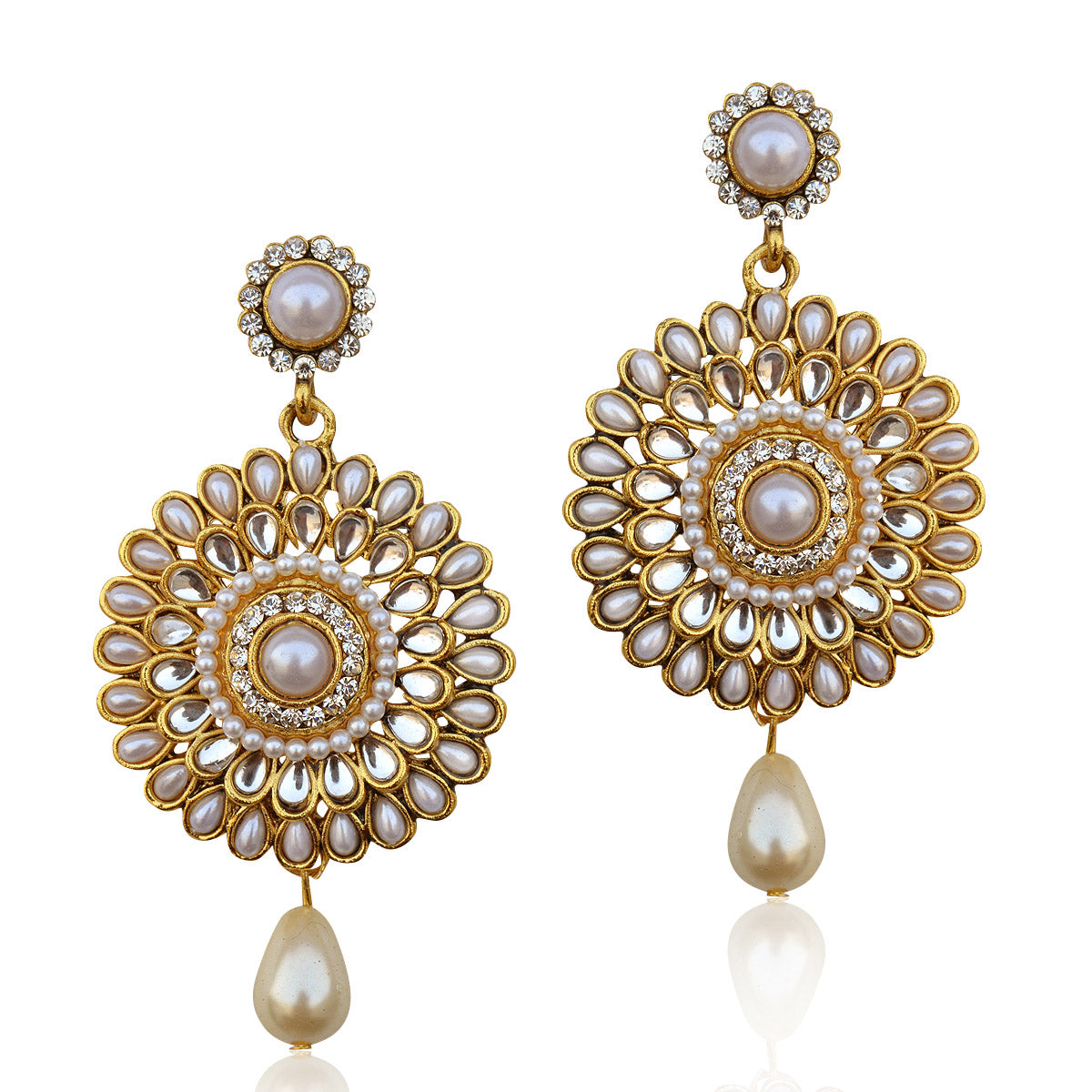 Gold-Polished Alloy Traditional Look Pearl Studded Earrings - The Pari