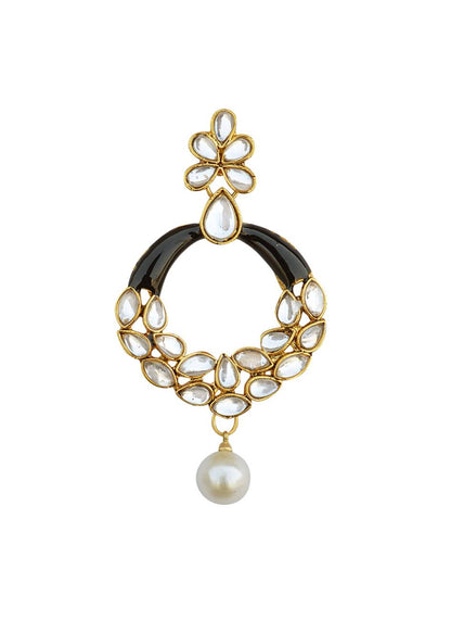 Gold-Polished Alloy Black Enamel Ethnic Earrings - The Pari
