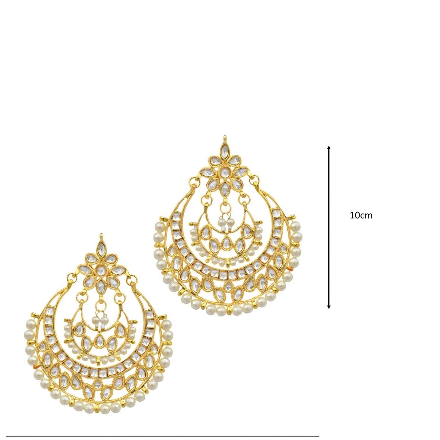 Gold-Polished Alloy Kundan & Pearl Chandbali Earrings - The Pari