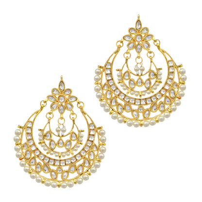 Gold-Polished Alloy Kundan & Pearl Chandbali Earrings - The Pari