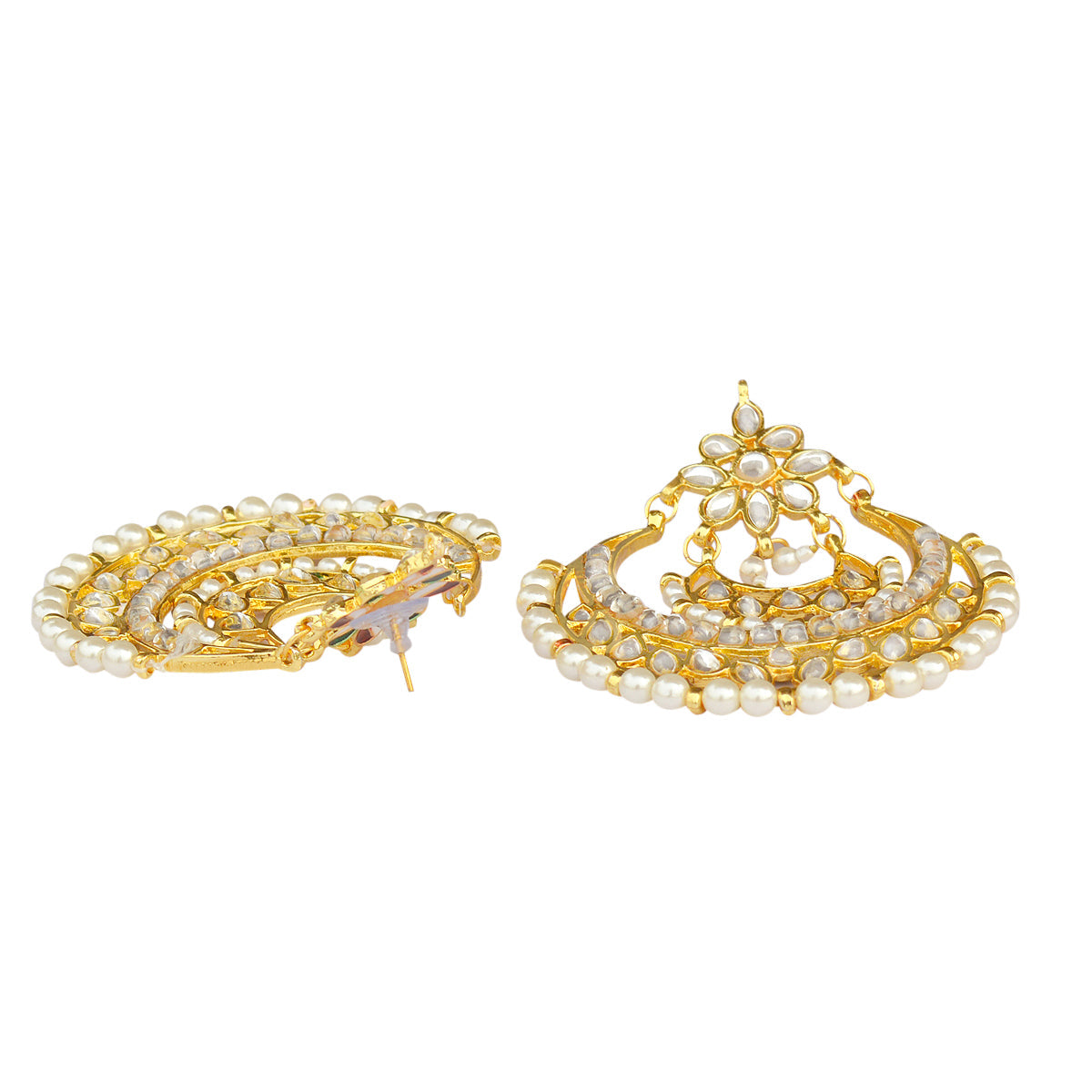 Gold-Polished Alloy Kundan & Pearl Chandbali Earrings - The Pari
