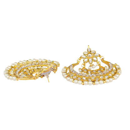 Gold-Polished Alloy Kundan & Pearl Chandbali Earrings - The Pari