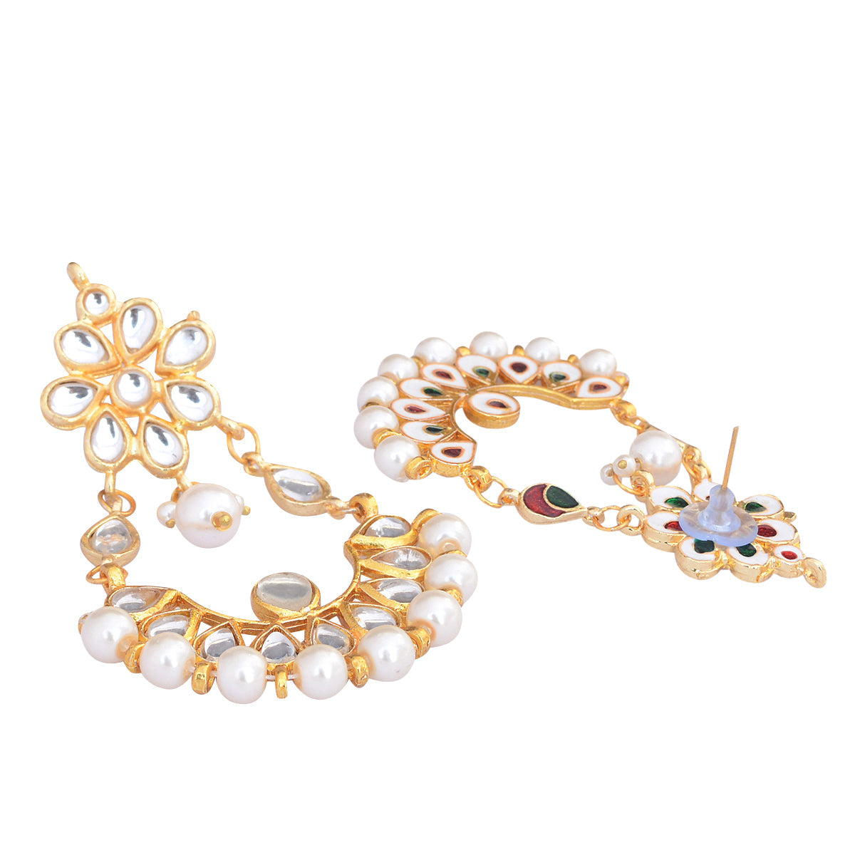 Gold-Polished Alloy Kundan & Pearl Chandbali Earrings - The Pari