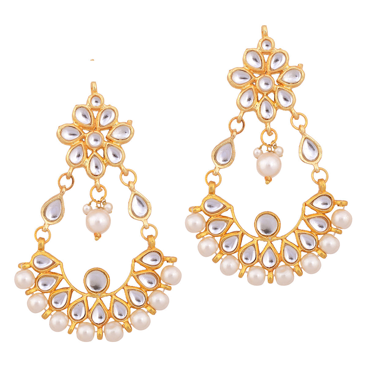 Gold-Polished Alloy Kundan & Pearl Chandbali Earrings - The Pari