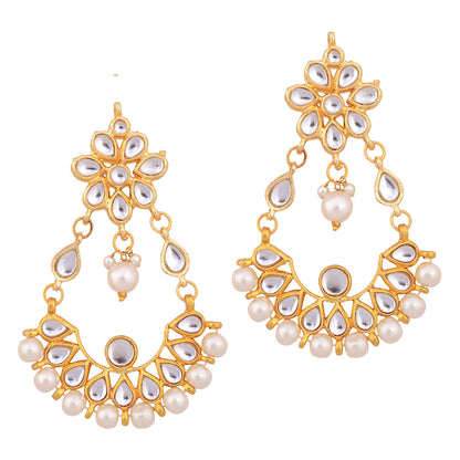 Gold-Polished Alloy Kundan & Pearl Chandbali Earrings - The Pari