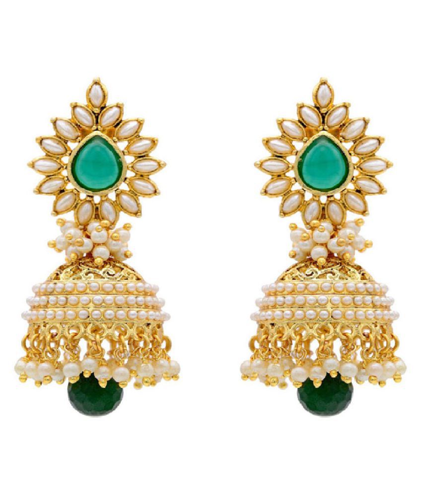 Gold-Polished Alloy Pearl Studded Jhumka Earrings - The Pari