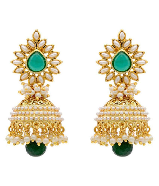 Gold-Polished Alloy Pearl Studded Jhumka Earrings - The Pari