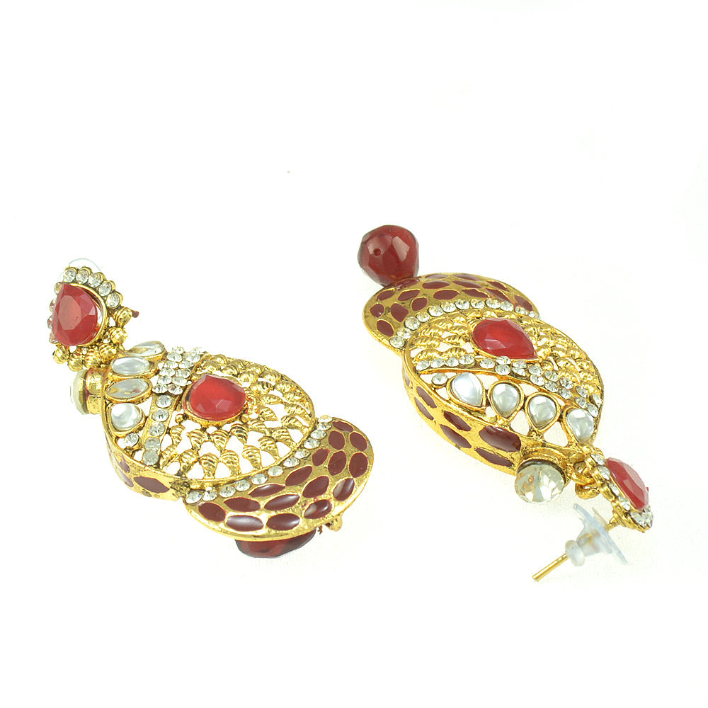 Gold-Polished Alloy Traditional Look Pearl Studded Earrings - The Pari