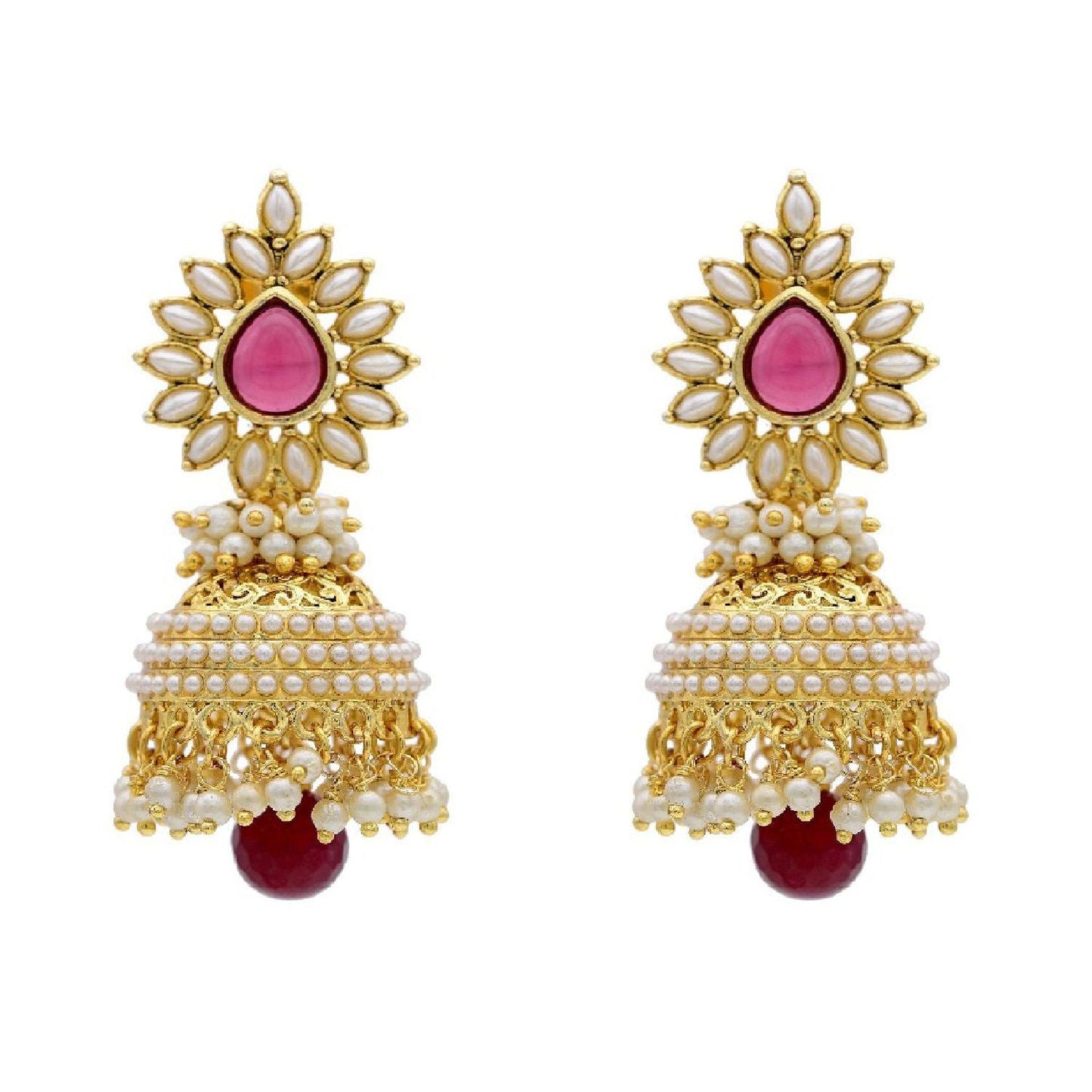 Gold-Polished Alloy Pearl Studded Jhumka Earrings - The Pari