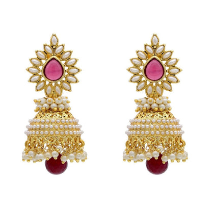 Gold-Polished Alloy Pearl Studded Jhumka Earrings - The Pari