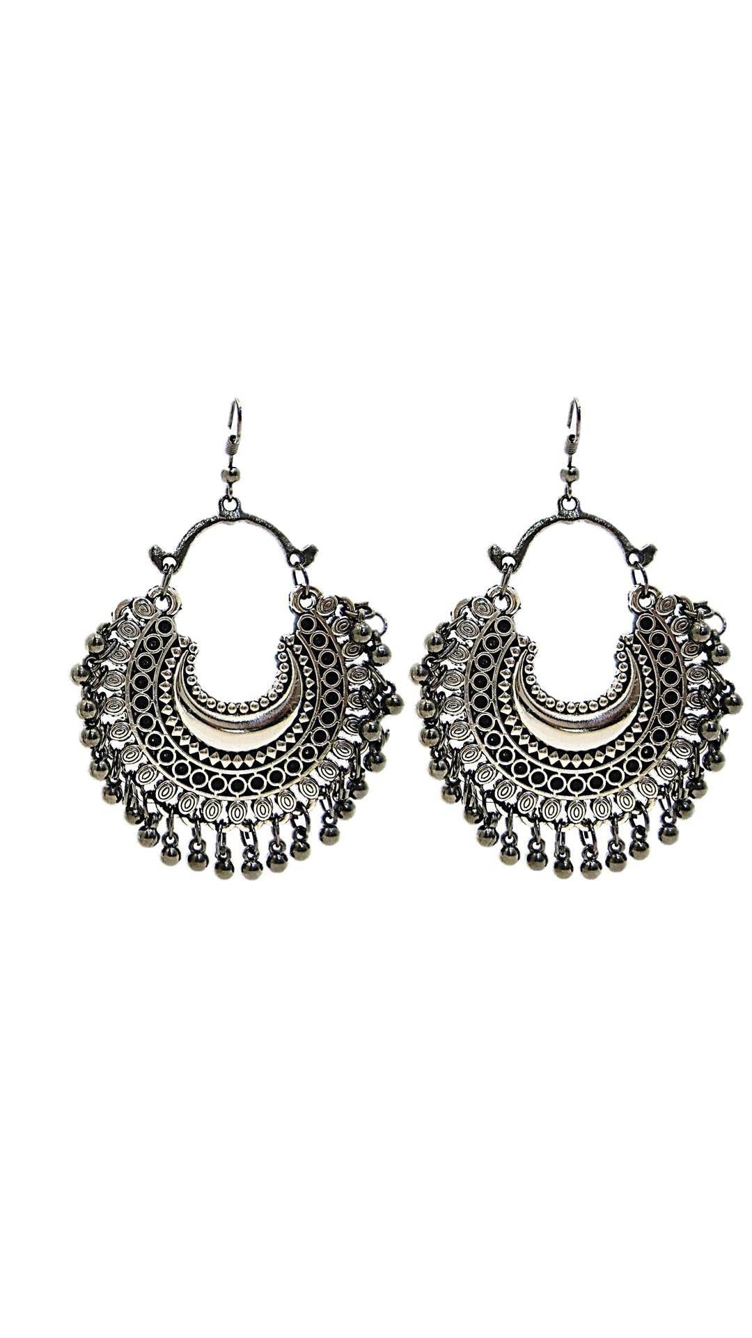 Silver-Plated Alloy Oxidised Designer Earrings - The Pari