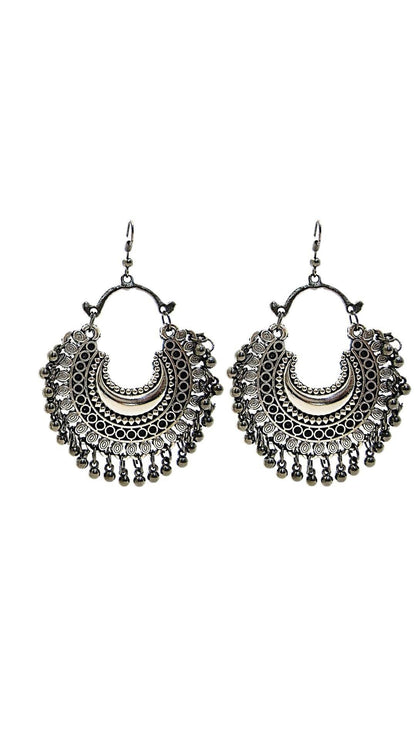 Silver-Plated Alloy Oxidised Designer Earrings - The Pari