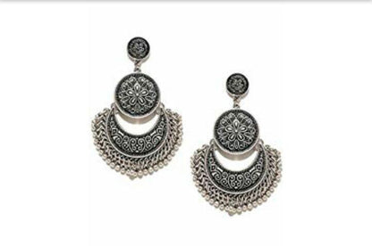 Silver-Plated Alloy Oxidised Designer Earrings - The Pari
