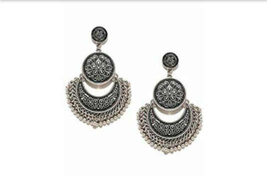 Silver-Plated Alloy Oxidised Designer Earrings - The Pari