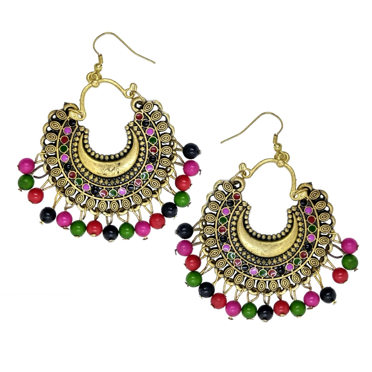Gold-Polished Alloy Oxidised Designer Earrings - The Pari