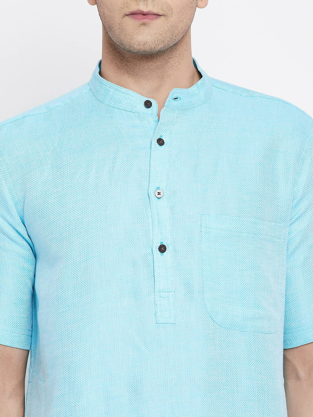 Even Apparels Blue Color Pure Cotton Men's H/S Kurta With Band Collar