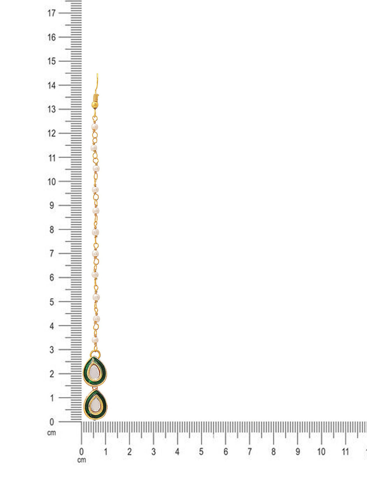 Ruby Raang Green Double Teardrop Kundan Maang Tikka with Meenakari