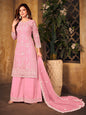 Myra Baby Pink Net Embroidered Palazzo Suit