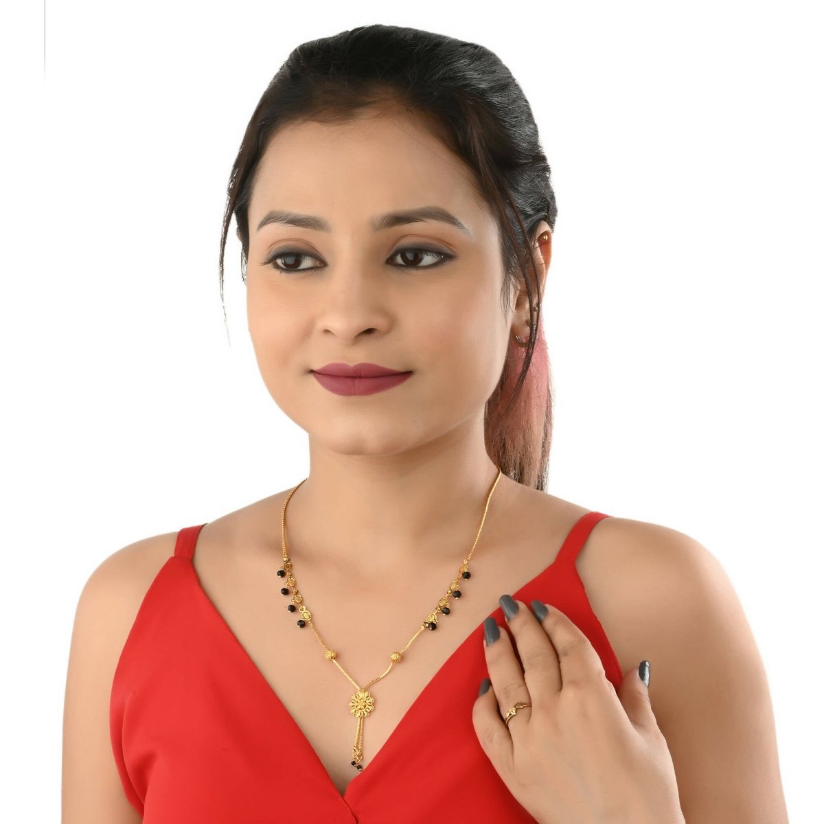 AanyaCentric Gold-Polished Mangalsutra & Ring Set