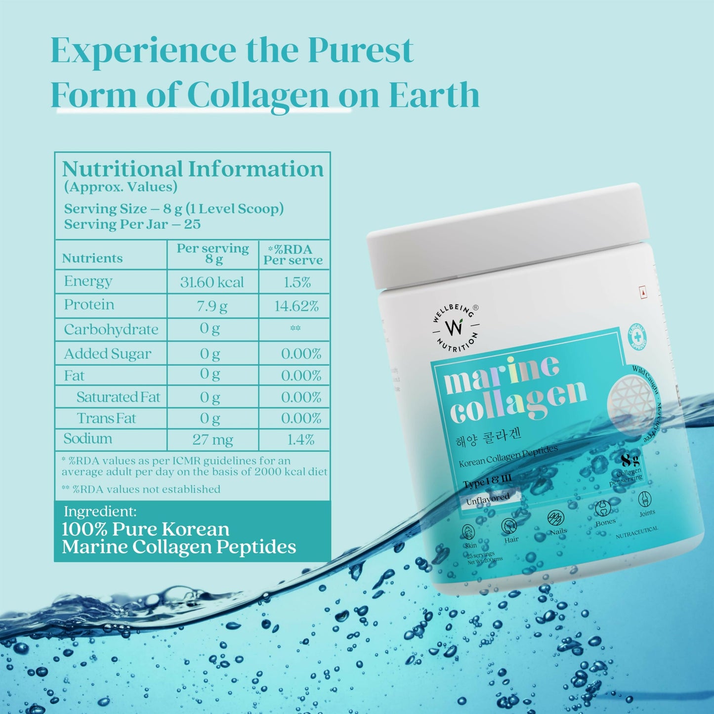 Wellbeing Nutrition Glow Korean Marine Collagen Peptides Tropical Bliss Flavor & Unflavored Combo