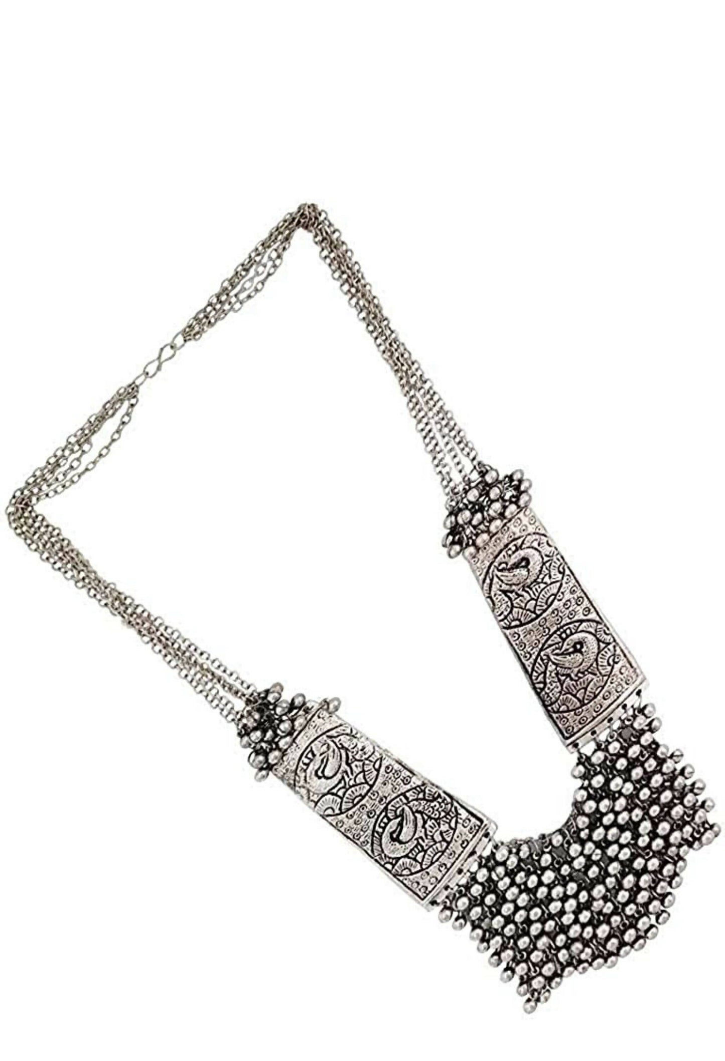 Mominos Fashion Joharkamal Oxidised Ghungroo Design Long Statement Necklace For Women & Girls