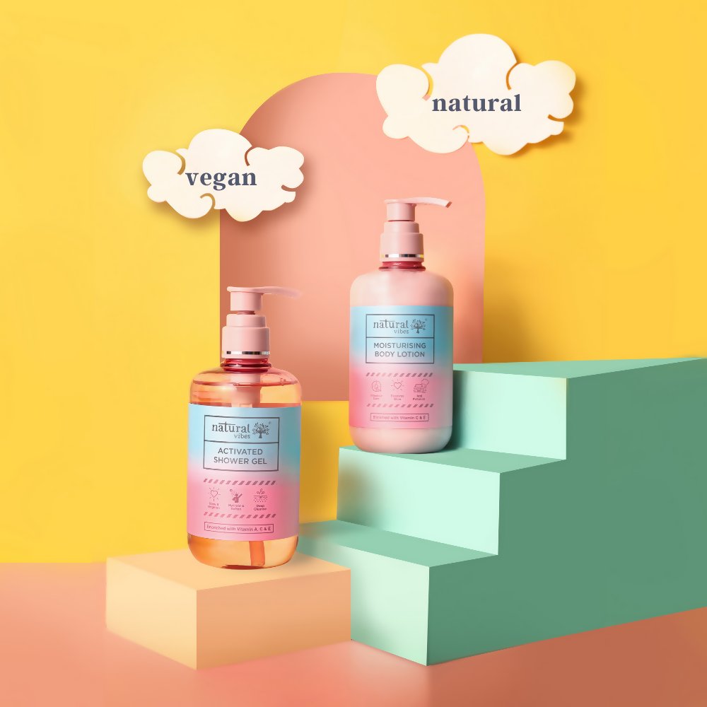 Natural Vibes Glow & Moisturising Bath and Body Regime with Shower Gel Body Wash & Lotion