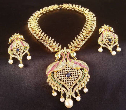 Multicolor Elegant Peacock Bridal Neck Set with Earrings
