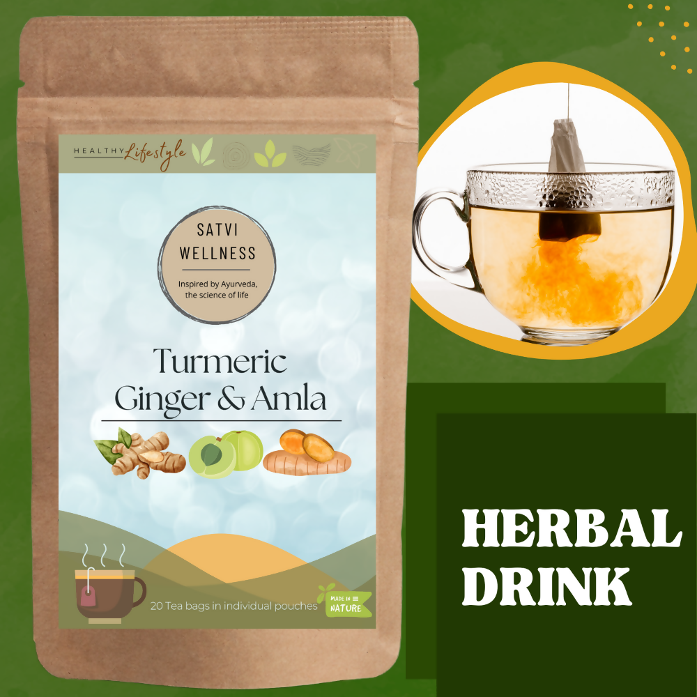 Satvi Wellness Turmeric Ginger Amla Tea| Turmeric Tea| Ginger Tea| Amla Tea | Herbal Tea