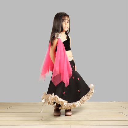 Pink Cow Fashions Black Ghagra Choli With Pink Dupatta