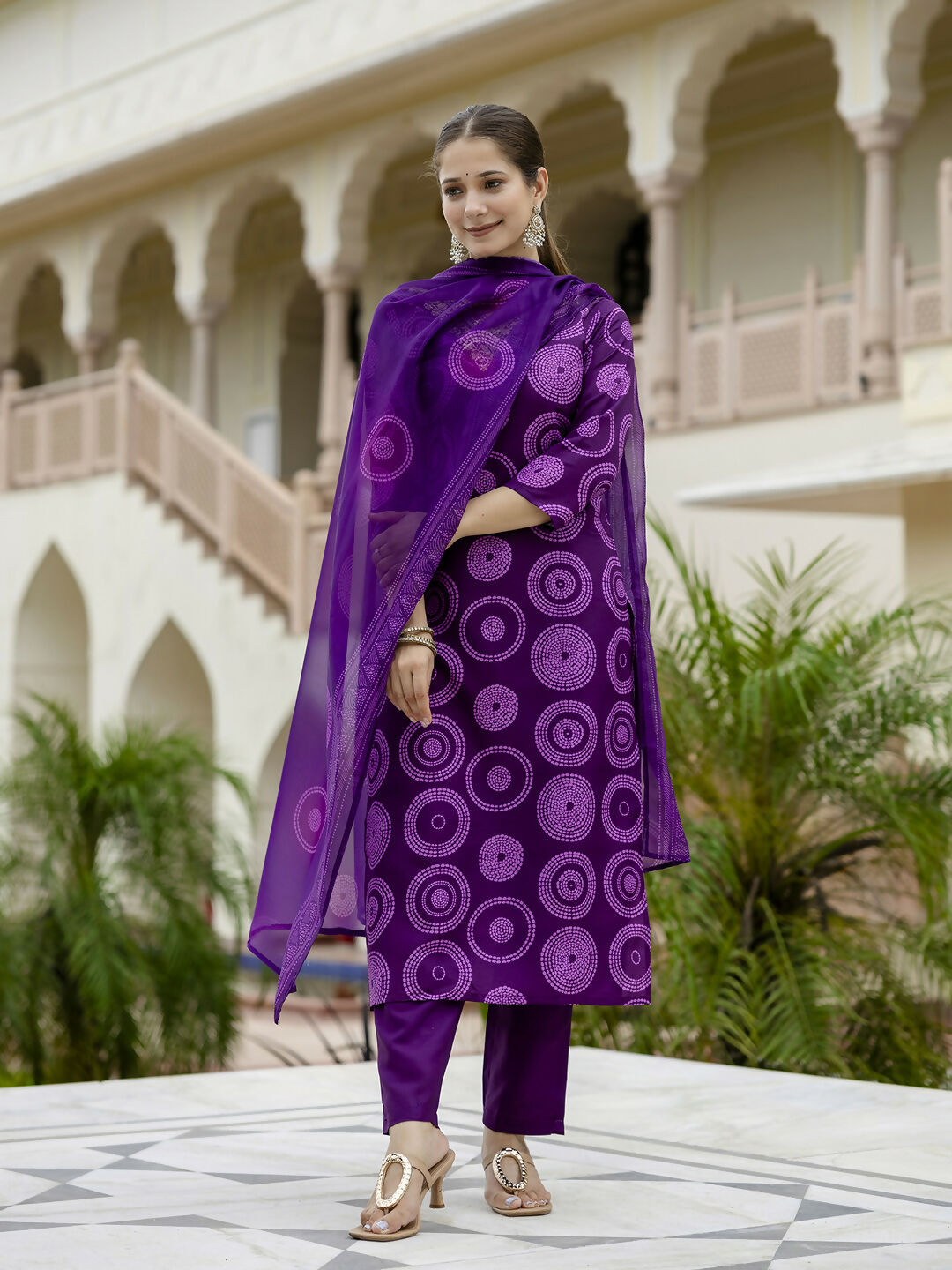 The52 Purple Women's Gorgeous Rayon Embroidered Straight Kurta with Pant And Dupatta Set